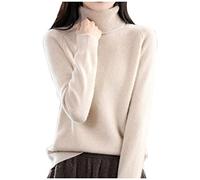 Sweatshirts for Women UK Autumn New Turtleneck Sweater Ladies Loose Large Size Thick Knitted Bottom Shirt Tops (Beige, M)