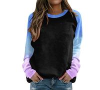 Sweatshirts For Women Uk,Casual Blouse For Women Raglan Crewneck Tops Gradient Solid Print Sweatshirts Top Long Sleeve Color Block Pullover Cute Clothing