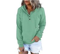 Sweatshirts for Women UK Clearance Casual Button Down Long Sleeve Hoodies With Pocket Solid Color V-Neck Hood Pullover Tops Ladies Drawstring Fall Sweatshirt Blouse