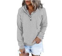 Sweatshirts for Women UK Clearance Casual Button Down Long Sleeve Hoodies With Pocket Solid Color V-Neck Hood Pullover Tops Ladies Drawstring Fall Sweatshirt Blouse