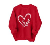Sweatshirts for Women UK Clearance,Valentine's Day Love Print Pullover Tops Red Long Sleeved Round Neck Heart Pattern Shirt Casual Oversized Sports Sweatshirts Classic Valentine's Day Gifts XS-3XL