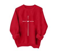 Sweatshirts for Women UK Clearance,Valentine's Day Love Print Pullover Tops Red Long Sleeved Round Neck Heart Pattern Shirt Casual Oversized Sports Sweatshirts Classic Valentine's Day Gifts XS-3XL
