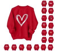 Sweatshirts for Women UK Clearance,Valentine's Day Love Print Pullover Tops Red Long Sleeved Round Neck Heart Pattern Shirt Casual Oversized Sports Sweatshirts Classic Valentine's Day Gifts XS-3XL