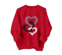 Sweatshirts for Women UK Clearance,Valentine's Day Love Print Pullover Tops Red Long Sleeved Round Neck Heart Pattern Shirt Casual Oversized Sports Sweatshirts Classic Valentine's Day Gifts XS-3XL