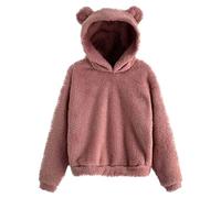 Sweatshirts for Women UK Cute Bear Ear Fuzzy Hoodies Oversize Long Sleeve Teddy Fleece Hooded Jumpers Winter Warm Comfy Lovely Pullover Soft Casual Loose Plain Tops S-5XL