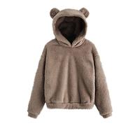 Sweatshirts for Women UK Cute Bear Ear Fuzzy Hoodies Oversize Long Sleeve Teddy Fleece Hooded Jumpers Winter Warm Comfy Lovely Pullover Soft Casual Loose Plain Tops S-5XL