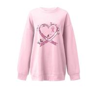Sweatshirts For Women UK Fall Oversized Long Sleeve Top Crewneck Ladies Longline Tops Pink Ribbon Women Tops Breast Cancer Awareness Women'S Jumpers Long Sleeve Y2K Clothes Clearance