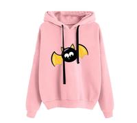 Sweatshirts for Women Uk Halloween Cute Bat Print Drawstring Round Neck Hoodies Fall Winter Loose Fit Comfortable Fashion Casual Tops Halloween Costumes