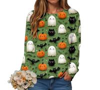 Sweatshirts for Women Uk Halloween Ghosts Graphic Print Novelty Blouses Long Sleeve Jumper Crew Neck Loose Fit Pullover Halloween Costumes Ladies Casual Sweater Women's Sweatshirts Mataland Women's