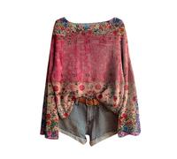 Sweatshirts for Women UK Ladies Vintage Boho Floral Crochet Sweater Oversized Boat Neck Long Sleeve Pullover Tops Lightweight Knit Bohemia Blouse Watermelon Red Style#1 Women's Long Sleeve Tops 3XL