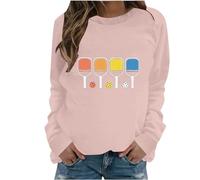 Sweatshirts For Women Uk Oversized Pickleball Tshirt Ladies Graphic T Shirts Long Sleeve Graphic Tunic Tops Shirts Vintage Print Casual Pullover Tops Basic Comfy Shirts Activewear Tops Pink XL