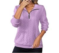 Sweatshirts For Women Uk,Solid Color Casual Stand Collar Half Zip Long Sleeve Athletic Sweatshirt No Hood Pullover With Pockets
