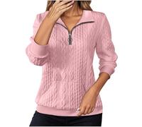 Sweatshirts For Women Uk,Solid Color Casual Stand Collar Half Zip Long Sleeve Athletic Sweatshirt No Hood Pullover With Pockets