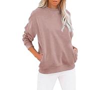 Sweatshirts for Women UK Solid Colour Round Neck Ladies Tops Elegant Relaxed Fit Long Sleeve Stretch Jumper with Pocket Dressy Comfort Fall Sweater Casual Baggy Sweatshirt Leisure Jumpers