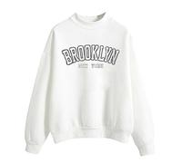 Sweatshirts for Women UK Teen Girls Crewneck Jumper Top Brooklyn Letter Print Casual Hoodless Pullover Womens Long Sleeve Basic Autumn Sweatshirt Streetwear School Juniors Tops for Ladies White