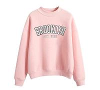 Sweatshirts for Women UK Teen Girls Crewneck Jumper Top Brooklyn Letter Print Casual Hoodless Pullover Womens Long Sleeve Basic Autumn Sweatshirt Streetwear School Juniors Tops for Ladies Pink