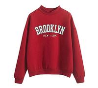 Sweatshirts for Women UK Teen Girls Crewneck Jumper Top Brooklyn Letter Print Casual Hoodless Pullover Womens Long Sleeve Basic Autumn Sweatshirt Streetwear School Juniors Tops for Ladies Red