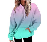 Sweatshirts for Women UK Trendy Gradient Print Oversized Hoodie Lightweight Drawstring Women's Hoodies Casual Long Sleeve Pullover Hooded Sweatshirts Streetwear Hip Hop Tops (C-Mint Green, XL)