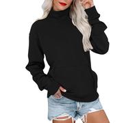 Sweatshirts For Women Uk Turtle Neck Casual Long Sleved Pullover With Kangaroo Pockets Autumn Winter Windproof Warm Solid Color Soft Comfy Sportwear (Black, XXXL)