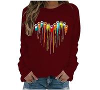 Sweatshirts for Women UK Women Winter Clothes Dog Paw Print Oversized Jumpers Casual Christmas Sweaters Crewneck Womens Long Sleeve T Shirts Blouses Ladies Oversized Sweatshirts Pullover