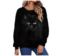 Sweatshirts for Women UK - Womens Cat Print Sweatshirt Crew Neck Long Sleeve Ladies Jumpers Autumn Winter Pullovers Comfort Casual Warm Cute Kitty Pattern Sweatshirts Top