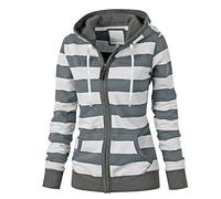 Sweatshirts for Women Zip Front Striped Sweatshirt Hood Drawstring Wearable Comfy-Drawstring Sweatshirts Soft Ladies Sweatshirts with Pockets Lightweight Zip Up Hoodies Women Jackets for Women Grey