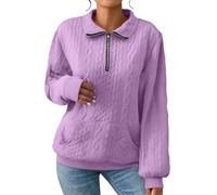 Sweatshirts Half Zip For Women Uk Women Half Up Sweatshirt No Hood Pullover Sweatshirt Front Pocket Casual Pullover Tops Pullovers Jackets Long Sleeved Sweater Jumper Tops Purple