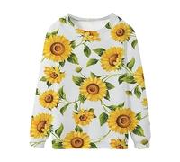 Sweatshirts Ladies Sport Women'S Crew Neck Long Sleeve Polka Dot Sunflower Print Sweater Fashion Loose Top Ladies Sweatshirts Size 16 Pale b ue (Yellow, L)