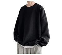 Sweatshirts Men HJHGJ Solid Color Long Sleeve O-Neck Pullover Plus Size Loose Baggy Oversized Autumn Winter Sweater Shirts Keep Warm Soft Comfortable Regular-fit Casual Simple Blouses Tops, Black, L