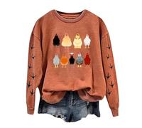 Sweatshirts Women Casual Full Sleeve Crewneck Sweatshirts Long Sleeve Chicken Graphic Printed Pullover Sweatshirts Top Blouse (Coffee, XXL)