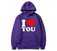 Sweatshirts Women UK Valentines Day Hoodie I Love You Letter Print Hooded Pullover Tops with Pocket Long Sleeve Casual Hooded Jumper Loose Fit Basic Heart Print Tee Shirts with Hood Purple XL