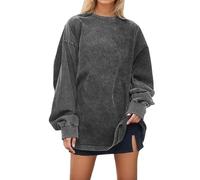 Sweatshirts Women's Heavyweight Distressed Sweatshirt Long Sleeve Crewneck Pullover Washed Loose Fit Casual Tops For Fall Winter (Grey, XL)
