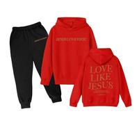 Sweatsuit Set Girls Athletic Tracksuits LOVE LIKE JESUS Hooded Sweatshirt + Elastic Waist Jogger Sweatpants Kids Sport Sweatsuit