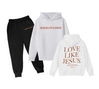 Sweatsuit Set Girls Athletic Tracksuits LOVE LIKE JESUS Hooded Sweatshirt + Elastic Waist Jogger Sweatpants Kids Sport Sweatsuit