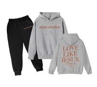 Sweatsuit Set Girls Athletic Tracksuits LOVE LIKE JESUS Hooded Sweatshirt + Elastic Waist Jogger Sweatpants Kids Sport Sweatsuit