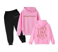 Sweatsuit Set Girls Athletic Tracksuits LOVE LIKE JESUS Hooded Sweatshirt + Elastic Waist Jogger Sweatpants Kids Sport Sweatsuit