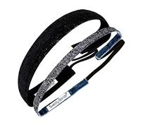 Sweaty Bands Womens Girls Headband - Non-Slip Velvet-Lined Sparkly Fitness Hairband - 2-Pack Viva Diva Black 1-Inch and Viva Diva Gunmetal 3/8-Inch