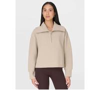 Sweaty Betty Women's Peaceful Ribbed Half Zip Cropped Sweatshirt - Dusk Beige - Size: Small