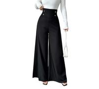 SweatyRocks Wide Trousers Women's Elegant Suit Trousers High Waist Business Outfit Muslin Trousers Long Women's Trousers Wide Leg Office Outfit, black, M