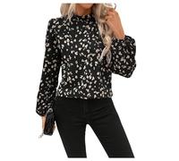 SweatyRocks Women's Elegant Blouse Chiffon Blouse Stand-Up Collar Floral Long Sleeve Shirts Top with All-Over Pattern, black, XL