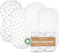 Sweave 100% Organic Cotton Bassinet Sheets (4-Pack)-Compatible with Halo Bassinest, Snoo, Uppababy & Others-GOTS Certified, Secure Snug Fit, Breathable Percale That Gets Softer With Each Wash -16 X 33
