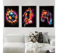 SWECOMZE 3 Panels Canvas Prints Game Pattern, Football, Boy Playing Football, Wall Art Prints, Boys Bedroom Custom Poster Gift for Son Cool Bedroom Art (21x30cm)