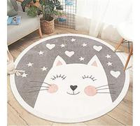 SWECOMZE Children's Rug, Round Rug, Children's Room, Thick Imitation Cashmere, Soft Cartoon Baby Mat, Non-Slip, Large Play Mat (Cat, 60 cm)