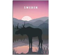 Sweden Deer Sunset Vintage Travel Poster Retro Wall Art Canvas Poster Art Print Room Decor Home Decor Unframed 60x90cm