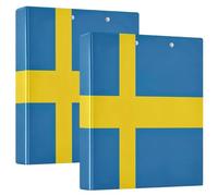 Sweden Flag 3 Ring Binder 1.5 Inch 2 Pack Cute Basic with 3 Interior Pockets for School & Office Supplies & Stylish Stora Solut