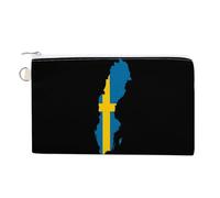 Sweden Flag Map Small Canvas Coin Purse Change Zippered Pouch Wallet Organizer Bags 7.4 X 4.6 Inch