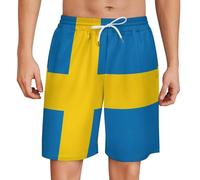 Sweden Flag Men's Athletic Short Gym Sweat Shorts Jogger Pant with Pocket