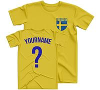 Sweden Football Shirt Kids - Sverige Flag Badge Custom Name And Number T Shirt - Football Personalised Retro Europe Summer 2021 Footy Gifts For Boy - Unique European Footie Top, 9-11 Years, Yellow