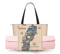 Sweden Map with Various Illus Print Ladies Handbag Multi Purpose Casual Bag Durable Camping Bag Hiking Bag for Workout Beach Travel