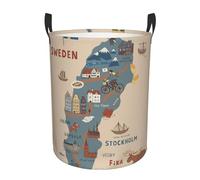 Sweden Map With Various Illus Print Laundry Baskets Hamper With Handles,Decorative Basket For Living Room Pillows, Blankets,Clothes